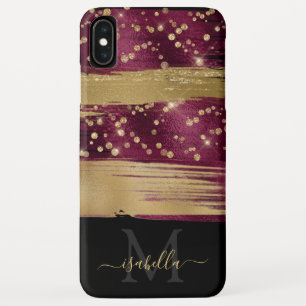 Spaßiges Burgunder-Gold-Glitter-Script-Monogramm Case-Mate iPhone Hülle