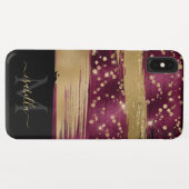 Spaßiges Burgunder-Gold-Glitter-Script-Monogramm Case-Mate iPhone Hülle (Rückseite (Horizontal))