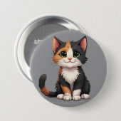 Spaßiges Calico-Kätzchen mit Katzhaltung Button (Vorne & Hinten)