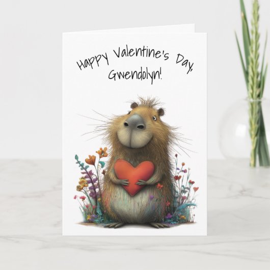 Spaßiges Capybara Frohen Valentinstag Karte (Vorderseite)