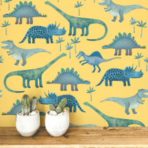 Spaßiges Dinosaurier-Muster Blau Gelb