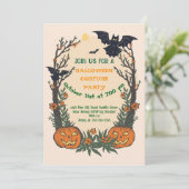 Spaßiges Halloween mit Kürbissen, Fledermäusen und Einladung (Stehend Vorderseite)