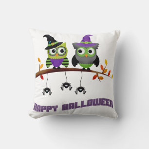 Spaßiges Halloween-Paar Eule mit Spinnen Kissen