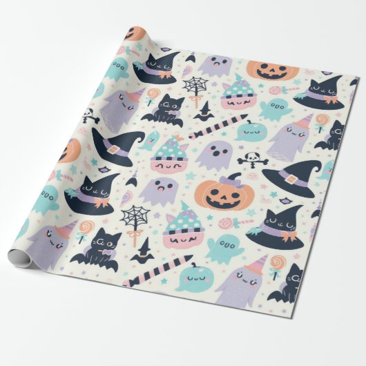 Spaßiges Halloween-Pastell-Muster Geschenkpapier (Ungerollt)