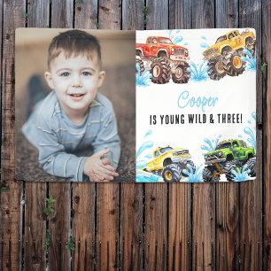 Spaßiges Monster-Truck-Foto 3. Geburtstags-Poolpar Banner