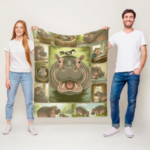 Spaßiges Nilpferd & Vogeldecke 13 illustrierte Ni Fleecedecke