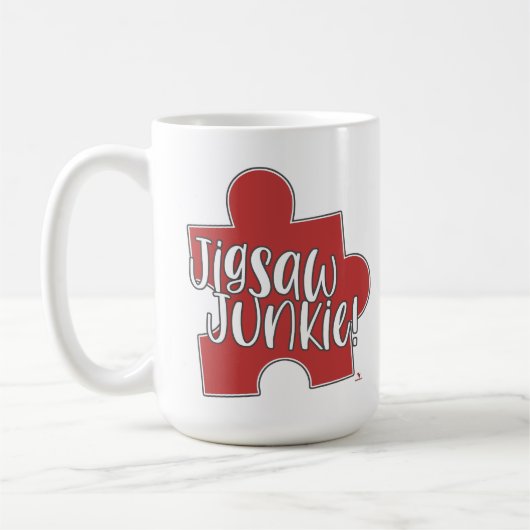Spaßiges Puzzle-Junkie-Puzzle-Hobby-Logodesign Kaffeetasse (Links)