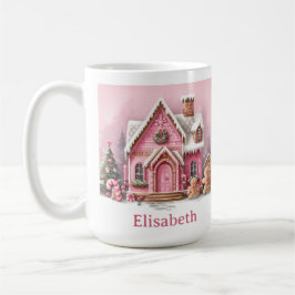 Spaßiges rosa Lebkuchenhäuschen Weihnachten Kaffeetasse