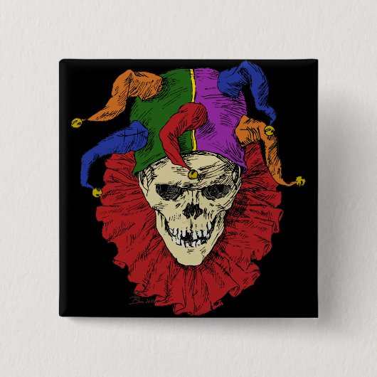 Spaßvogel-Schädel beängstigender Goth Button (Vorderseite)