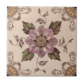 Späte 1800er Handfarbene Floral Transferware Repro Fliese (Vorderseite)