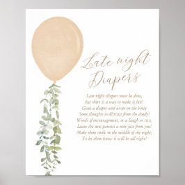 Späte Nacht Diapers Gold Ballon Baby Dusche Poster