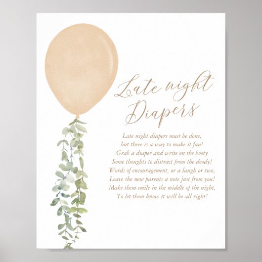 Späte Nacht Diapers Gold Ballon Baby Dusche Poster (Vorne)