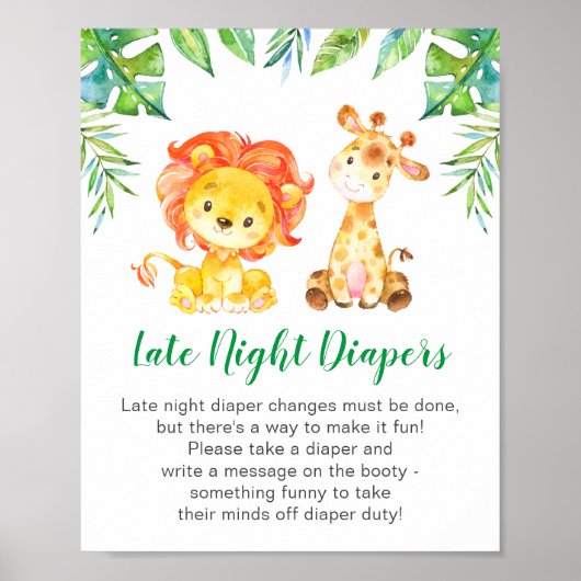 Späte Nacht Diapers Wild Jungle Safari Baby Dusche Poster (Vorne)