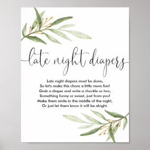 Späte Nacht Windeln Baby Dusche Spiel Grüngold Poster
