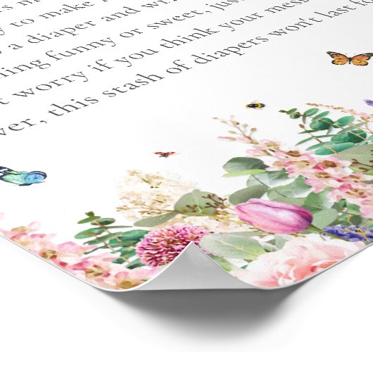 Späte-Nacht-Windeln Babydusche | Rosa Blume Poster (Ecke)