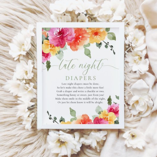 Späte Nacht Windeln farbenfrohe Blütendusche Baby Poster