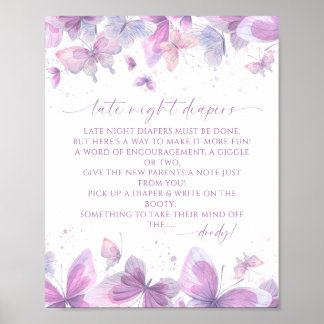 Späte Nacht Windeln Schmetterlinge Baby Shower Poster