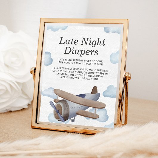 Späte nächtliche Windeln Blue Airplane Babydusche Poster
