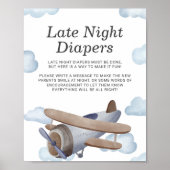 Späte nächtliche Windeln Blue Airplane Babydusche Poster (Vorne)