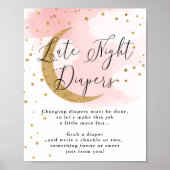 Späte nächtliche Windeln Pink Gold Moon Baby Shows Poster (Vorne)