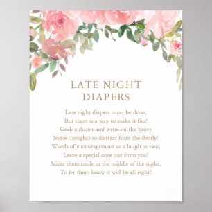 Späte nächtliche Windeln Rosa Bläschen Baby Dusche Poster