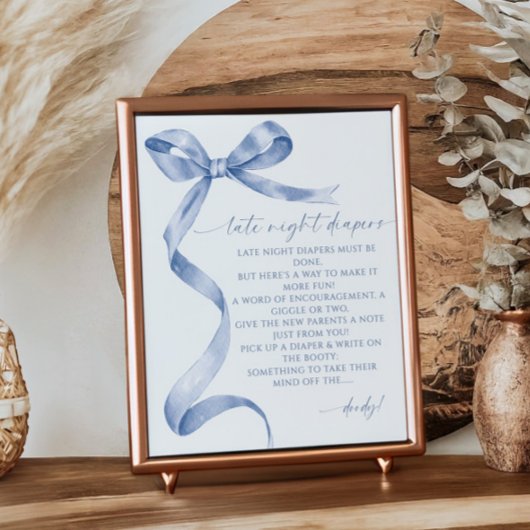 Späte Nachttaucher Blue Bow Baby Dusche Poster