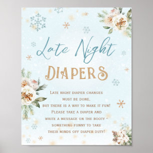 Späte Nachttaucher Blue Gold Winter Baby Dusche Poster