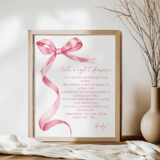 Späte Nachttaucher Pink Bow Baby Dusche Poster