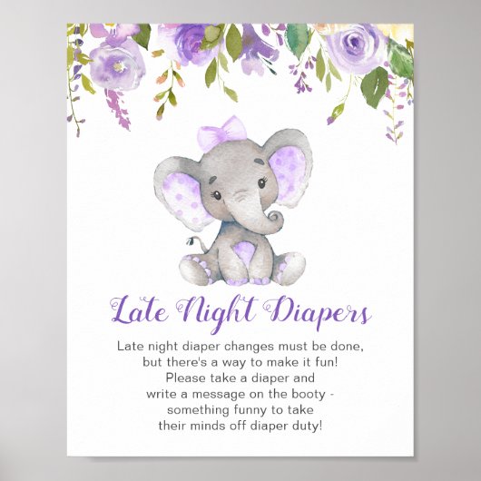 Späte Nachttaucher signieren Elephant Baby Shower Poster (Vorne)
