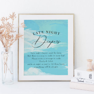 Späte Nachttaucher Sky Clouds Blue Baby Dusche Poster