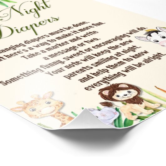 Späte Nachttaucher Zeichen, Babydusche, Safari Fotodruck (Ecke)