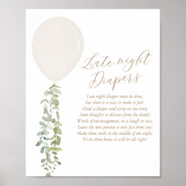Späte Night Diapers White Balloon Baby Dusche Poster