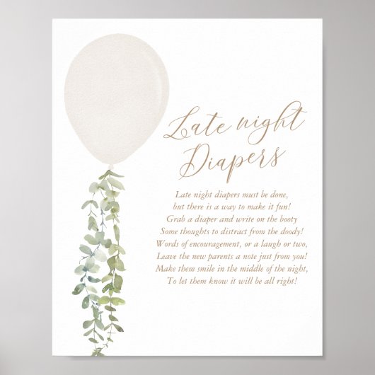 Späte Night Diapers White Balloon Baby Dusche Poster (Vorne)