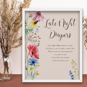 Späte Night Diapers Wildblume Baby Showspiel Poster