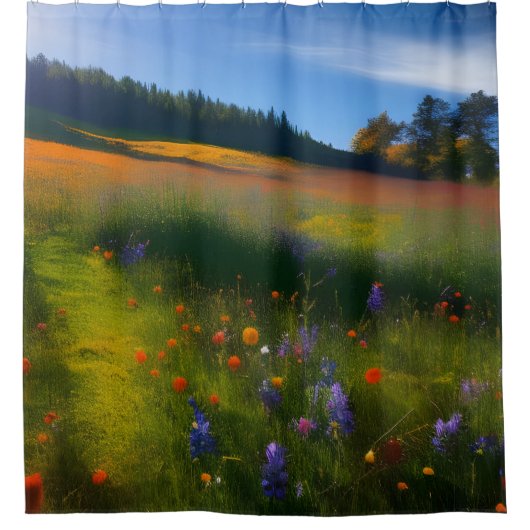 Späte Sommerwiese Landschaft Duschvorhang (Vorderseite)