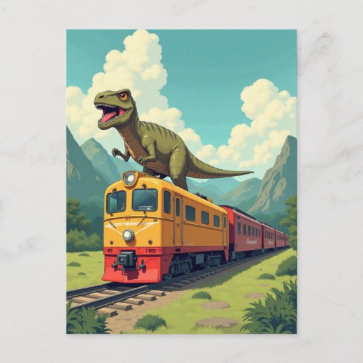 Späte Train Dinosaur Raptor Funny Postcard Postkarte (Vorderseite)
