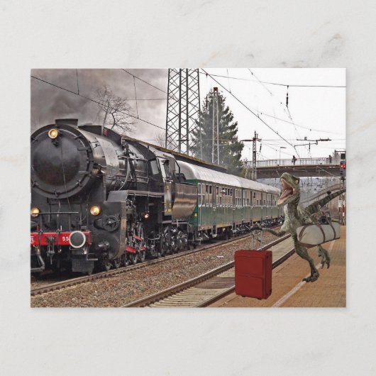 Späte Train Dinosaur Raptor Funny Postkarte (Vorderseite)