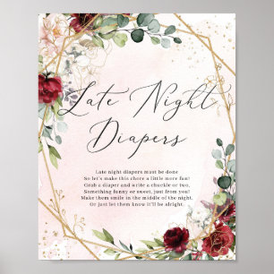 Späte Windeln signieren Baby Shower game boho Poster