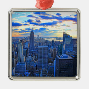 Später Nachmittag NYC Skyline als Sonnenuntergang Silbernes Ornament