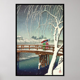 Später Schnee entlang Edo-Fluss Hasui Kawase Poster