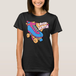Später Skater Pink Blue 80er Cartoon Roller Skate T-Shirt