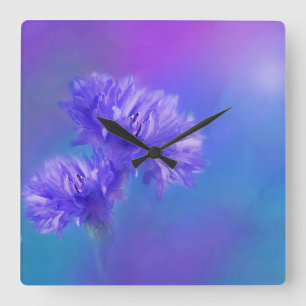 Später Sommer Blume Flora und Fauna Blauer Lila B Quadratische Wanduhr