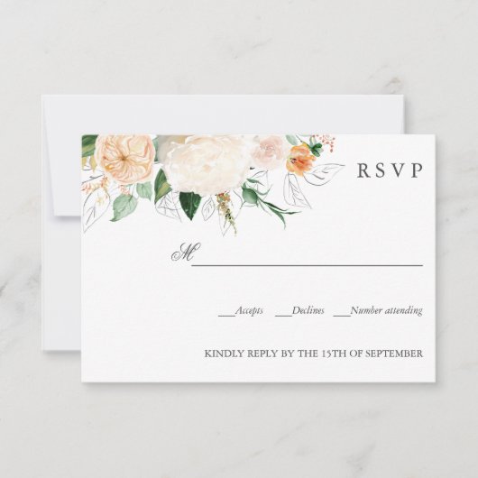 Später Sommer Orange Botanical WEDDING RSVP Karte (Vorderseite)