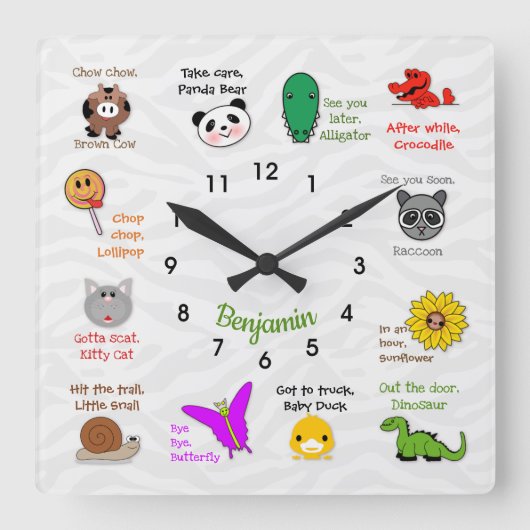 Später wurde die Alligator-Rhyme-Wall-Uhr Quadratische Wanduhr (Vorderseite)