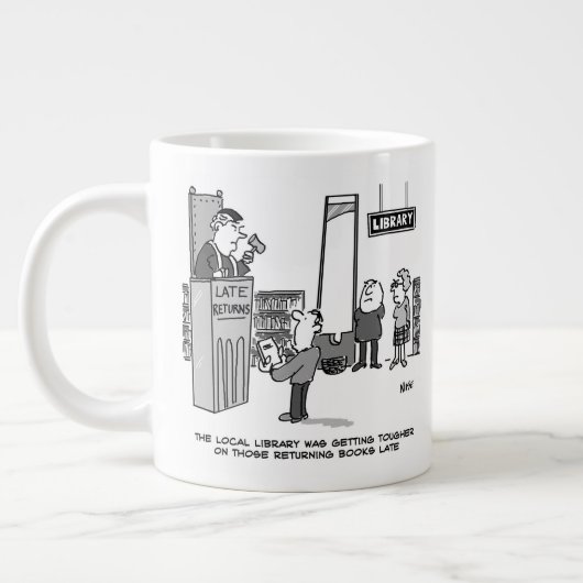 Spätes Bibliothekbuch. Strenge Strafe für verspäte Jumbo-Tasse (Links)
