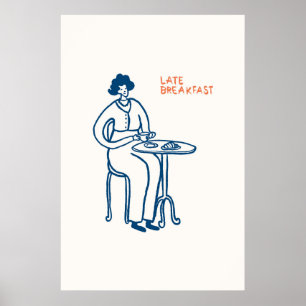 Spätes Frühstück Frau Kaffee Cup Print Vintag Café Poster