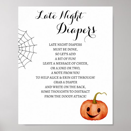 Spätes Nachttaucher Halloween Baby Shower Game Poster (Vorne)
