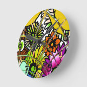 Spätester bunter fantastischer Blumenmusterentwurf Runde Wanduhr (Winkel)