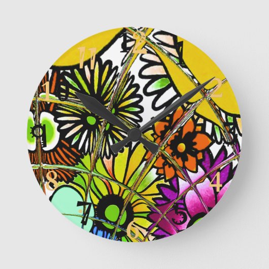 Spätester bunter fantastischer Blumenmusterentwurf Runde Wanduhr (Vorderseite)