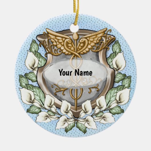 Spath-Lilien-Schild Caduceus Keramik Ornament (Vorne)